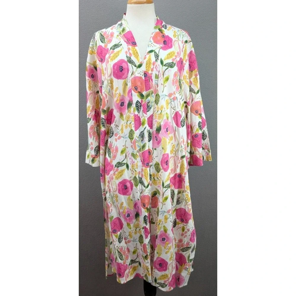 Charlie Paige x Suzanne Allard Cover Up Linen Blend Pink Floral Boho One Size‎